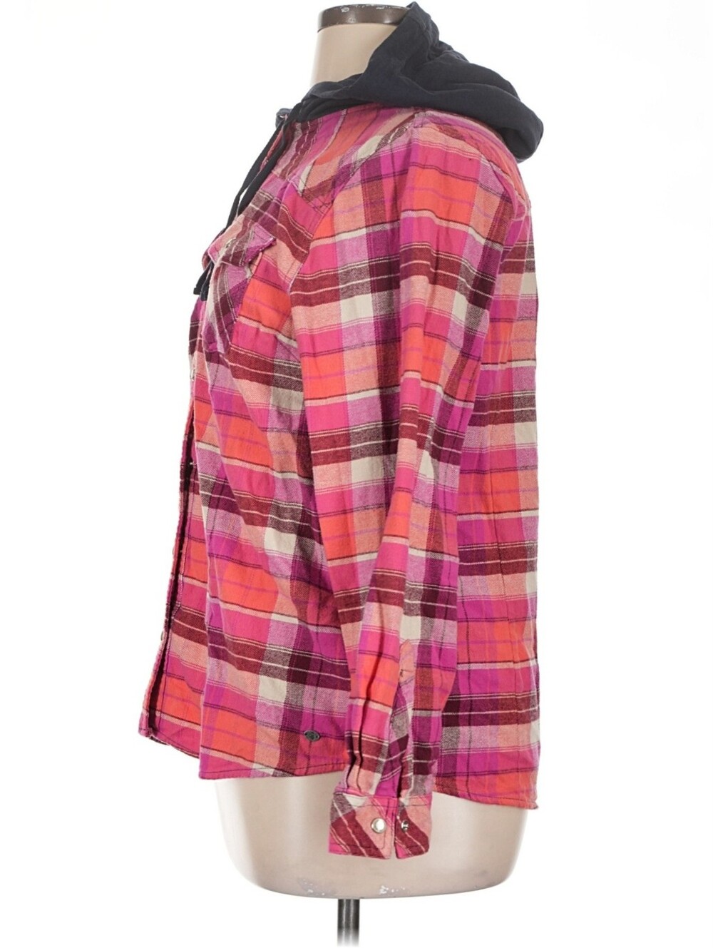 Legendary Whitetails plaid 98% cotton black hooded jacket snap front buttons - Picture 4 of 14